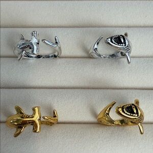 Elegant Gold and Silver Marine Life Shark Motif Rings
